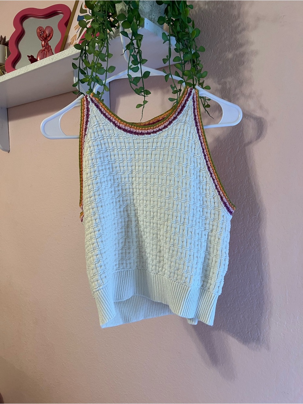 Sincerely Jules White Knit Tank with Multicolor Trim